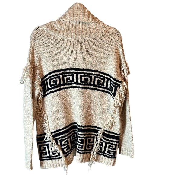 Kensie Fuzzy Mixed Media Cowl Neck Sweater Aztec Southwestern Fern Combo Size S - Picture 2 of 9